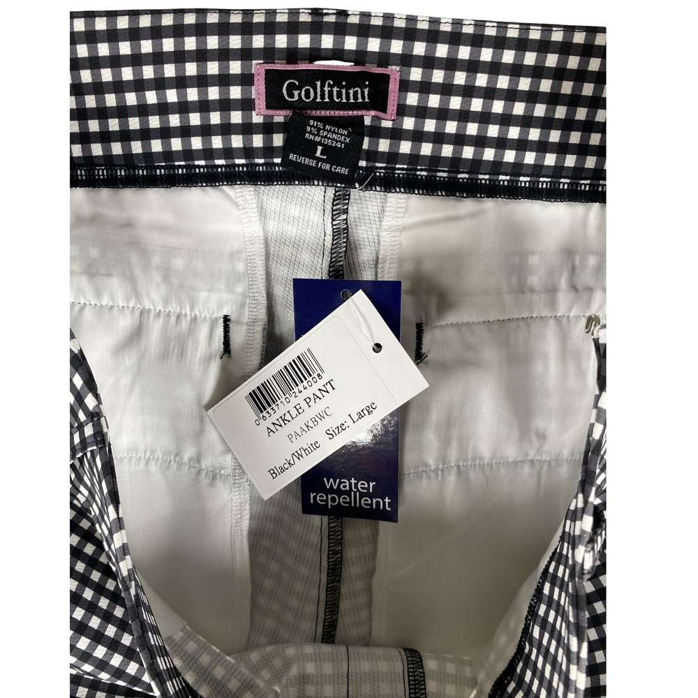 Golftini Womens Ankle Golf Pants Black White Gingham Water Repellent PAAKBWC L - Picture 7 of 10